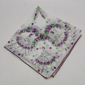 Collectible Vintage Handkerchief Featuring A Ballerina And Floral Chintz Design